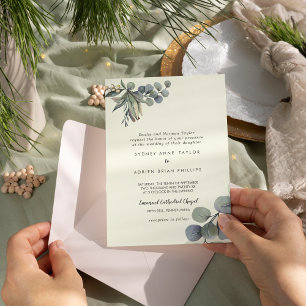 Winter Greenery Ivory Traditional Wedding Invitation