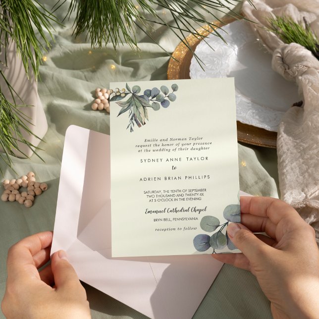 Winter Greenery | Ivory Traditional Wedding  Invitation (Creator Uploaded)