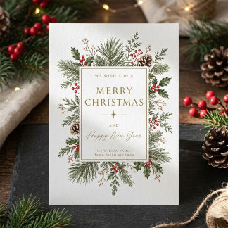 Winter Greenery Merry Christmas & Happy New Year Holiday Card