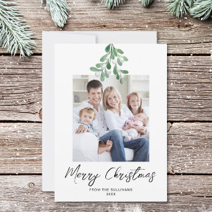 Winter Greenery Mistletoe Christmas Photo Holiday Card