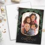 Winter Greenery Mistletoe Rounded Photo Christmas Holiday Card<br><div class="desc">This delightful Christmas card showcases a vertical photo within a rounded frame,  adorned with a mistletoe border. The background is black. The backside offers custom text for you to add your own personal message,  or use the one shown.</div>