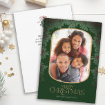 Winter Greenery Mistletoe Rounded Photo Christmas Holiday Card<br><div class="desc">This delightful Christmas card showcases a vertical photo within a rounded frame,  adorned with a mistletoe border. The background is a rich dark green. The backside offers custom text for you to add your own personal message,  or use the one shown.</div>