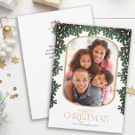 Winter Greenery Mistletoe Rounded Photo Christmas Holiday Card<br><div class="desc">This delightful Christmas card showcases a vertical photo within a rounded frame,  adorned with a mistletoe border. The background is white. The backside offers custom text for you to add your own personal message,  or use the one shown.</div>