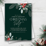 Winter Greenery Office Christmas Party Invitation<br><div class="desc">Modern office Christmas party invitation featuring elegant winter greenery and berries. The dark green background is accented with white trendy handwritten style text.</div>