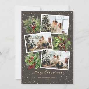 Winter Greenery Photo Collage Merry Christmas Card