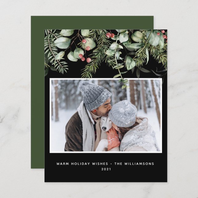 Winter Greenery | Photo Photo Budget Holiday Card  (Front/Back)