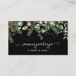 Winter Greenery Pine and Berries Holiday Business Card