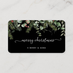 Winter Greenery Pine and Berries Holiday Business Card