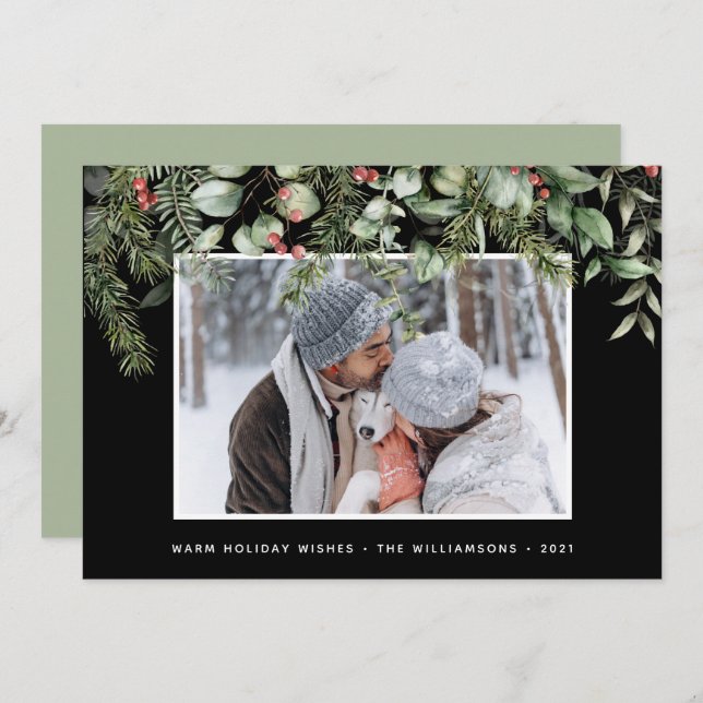 Winter Greenery | Pine and Berries Photo Holiday  (Front/Back)