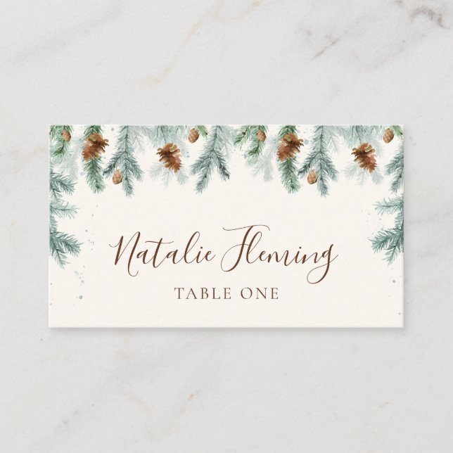 Winter Greenery Pine Branches Cones Wedding  Place Card (Front)
