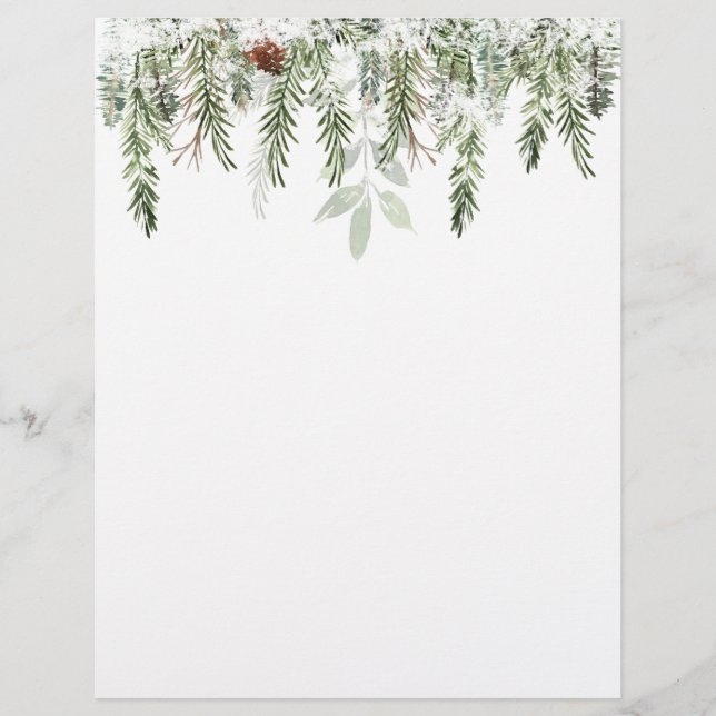 Winter Greenery Pine Cone Snow Letterhead (Front)