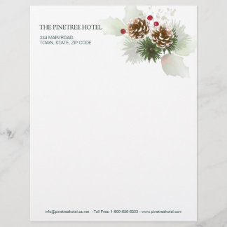 Winter Greenery Pine Red Berry Custom Letterhead