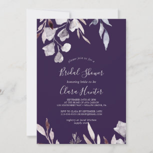 Winter Greenery   Plum Bridal Shower Invitation