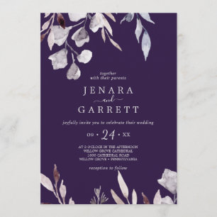 Winter Greenery Plum Casual Wedding Invitation