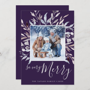Winter Greenery Plum So Very Merry Year In Review Holiday Card
