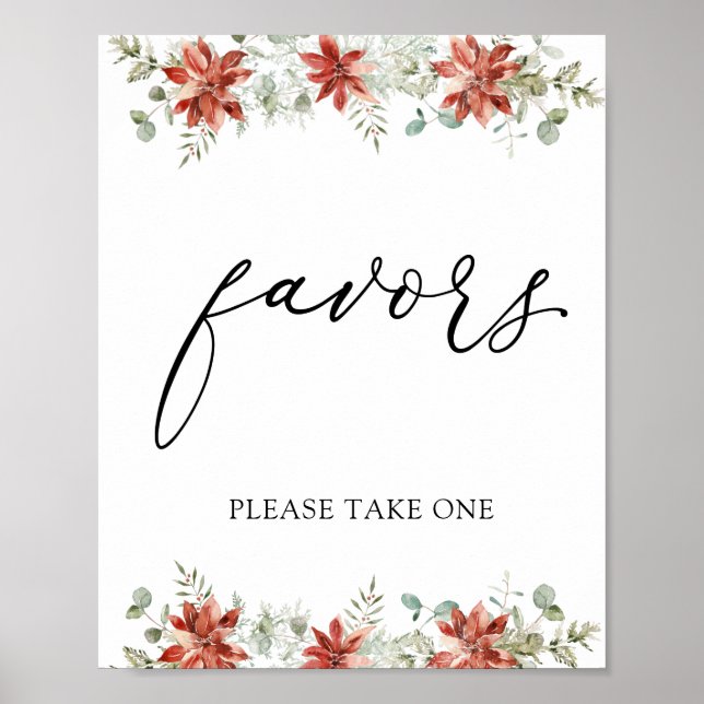 Winter Greenery Poinsettias Favours Sign (Front)