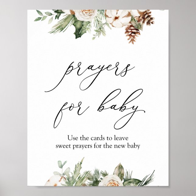 Winter Greenery Prayers for Baby Pedestal Sign (Front)