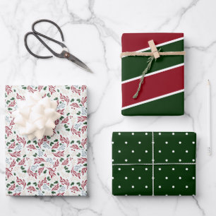 Winter Greenery Red and Green Patterns Christmas Wrapping Paper Sheet