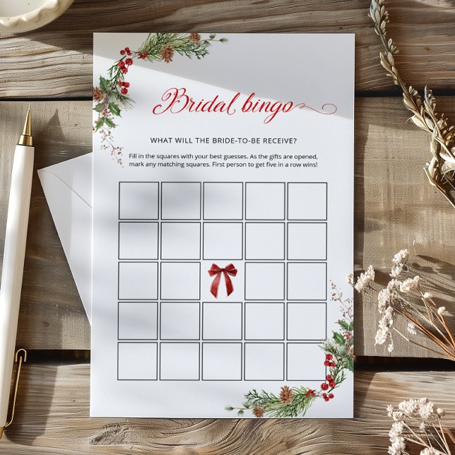 Winter Greenery Red Bow Bridal Bingo game (Creator Uploaded)