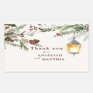 Winter Greenery Red Cardinal & Berries Wedding Rectangular Sticker