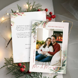 Winter Greenery Red Green First Christmas Mr Mrs Holiday Card