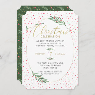 Winter Greenery Red Green Gold Christmas Party Invitation
