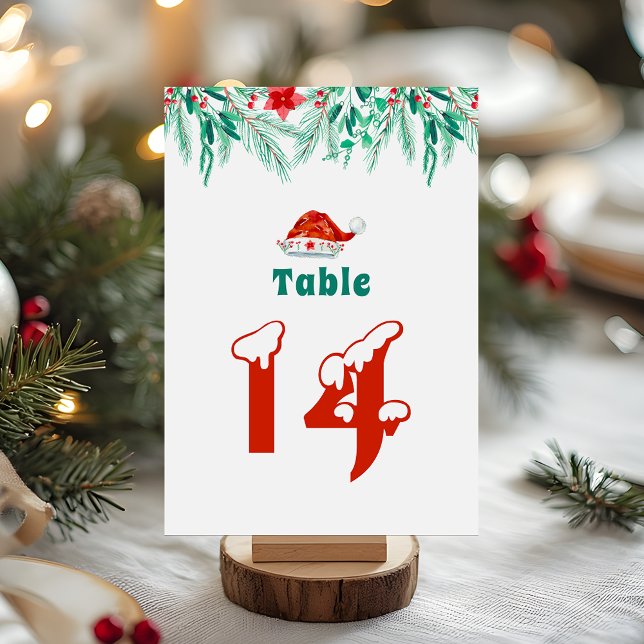 Winter Greenery Santa Hat Christmas Theme Table Number (Creator Uploaded)