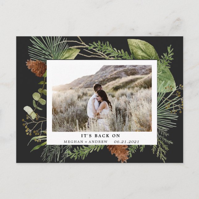 winter greenery save the date photo postcard (Front)