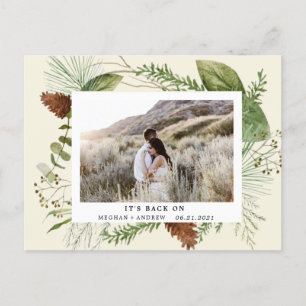 winter greenery save the date photo postcard