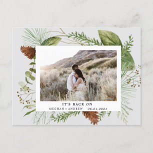 winter greenery save the date photo postcard