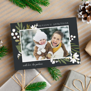 Winter Greenery Season's Greetings Photo Holiday Card