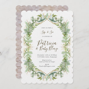 Winter Greenery Sip and See Invitation