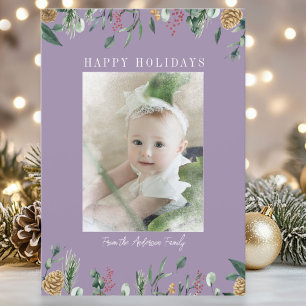 Winter Greenery Snow-Overlay  Photo Holiday Card