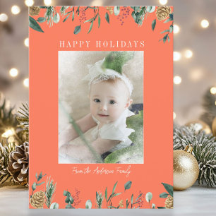 Winter Greenery Snow-Overlay  Photo Holiday Card