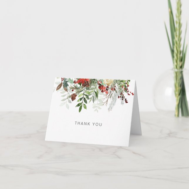 Winter Greenery Thank You Folded Note Card (Front)