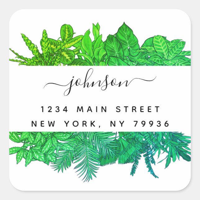 Winter Greenery Tropical Leaves Holiday Square Sticker (Front)