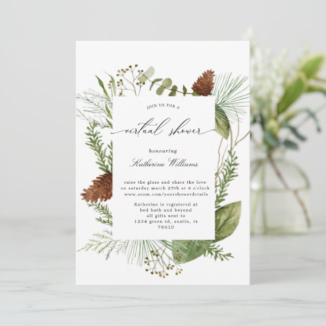 Winter Greenery Virtual Baby Shower Invitation (Standing Front)
