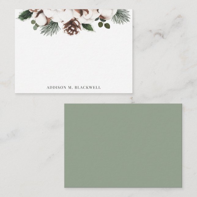 Winter Greenery Watercolor Custom Name Card (Front/Back)