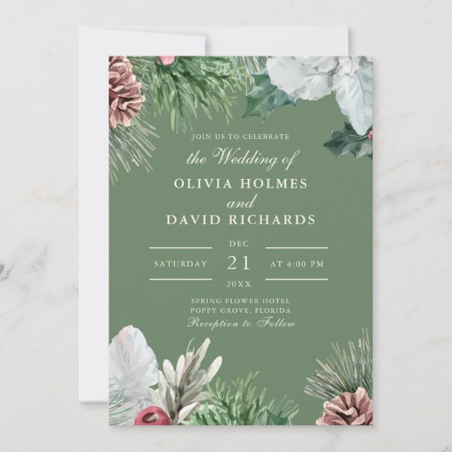 Winter Greenery Wedding Invitation (Front)