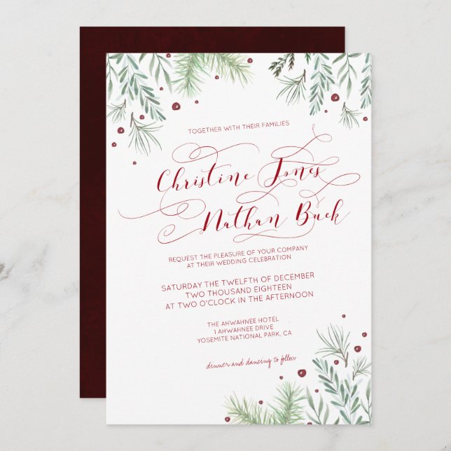 Winter Greenery Wedding Invitation (Front/Back)