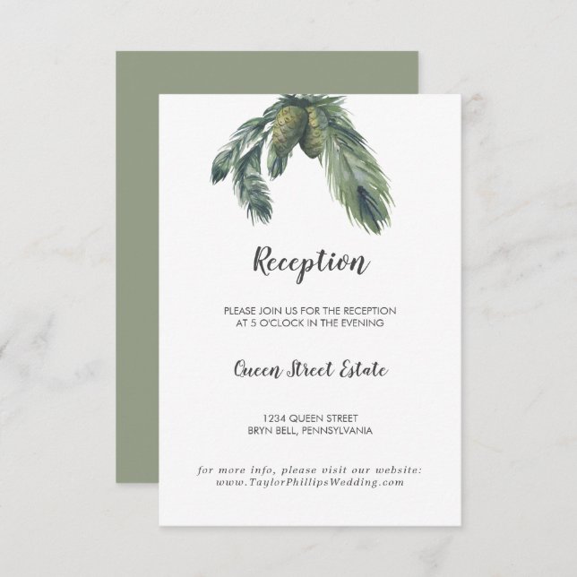 Winter Greenery Wedding Reception Enclosure Card (Front/Back)