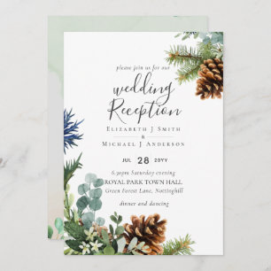Winter Greenery Wedding RECEPTION Evening Only Inv Invitation