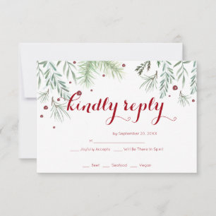Winter Greenery Wedding RSVP Card
