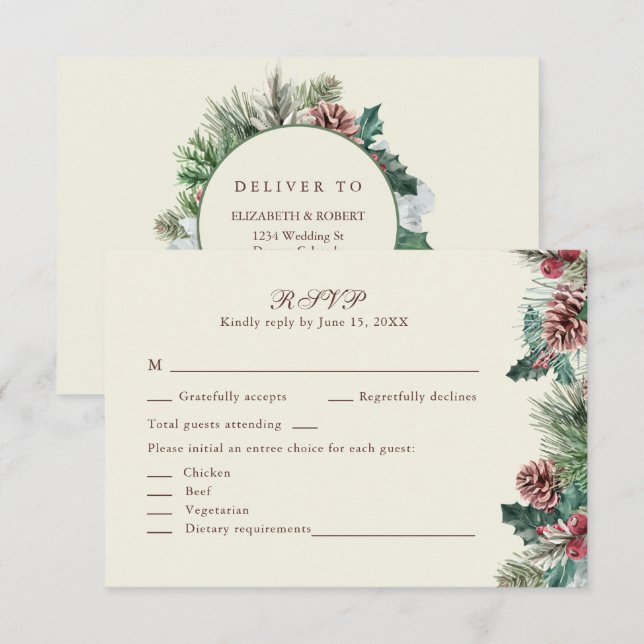 Winter Greenery Wedding RSVP Card (Front/Back)