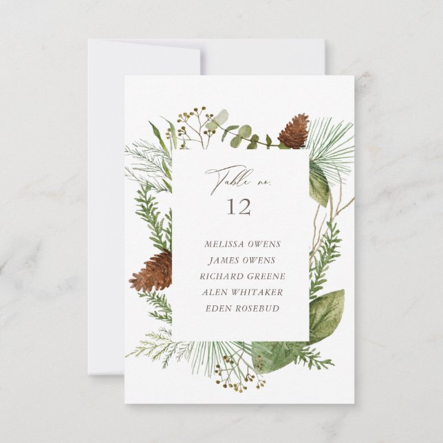 Winter Greenery Wedding Seating Table Number (Back)