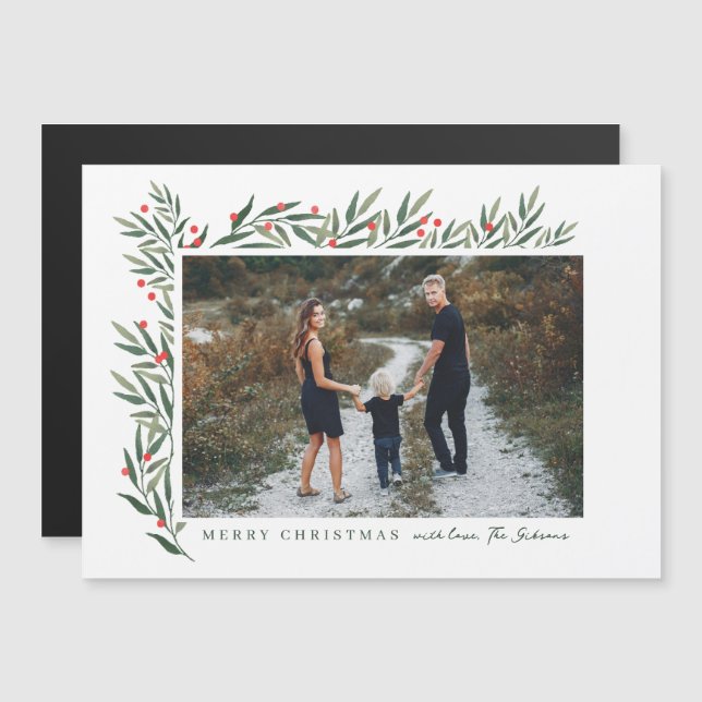 Winter Greenery White Photo Christmas (Front/Back)