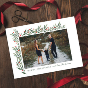 Winter Greenery White Photo Christmas Holiday Card