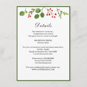 Winter Greenery Winter / Holiday  Wedding details Enclosure Card
