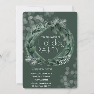 Winter greenery wreath bokeh corporate Holiday Invitation