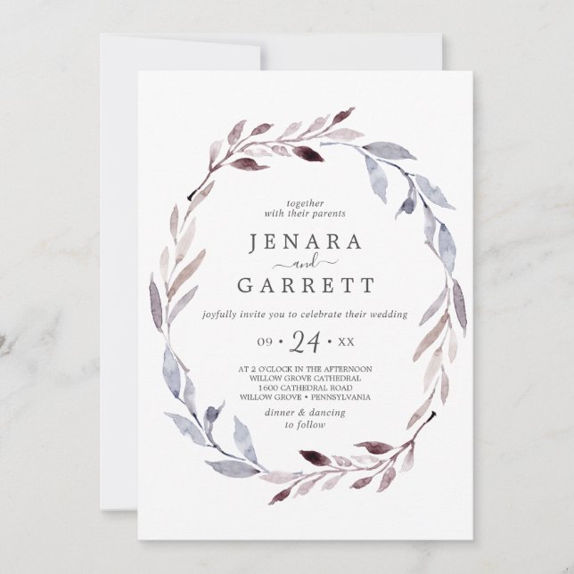 Winter Greenery Wreath Casual Wedding Invitation (Front)